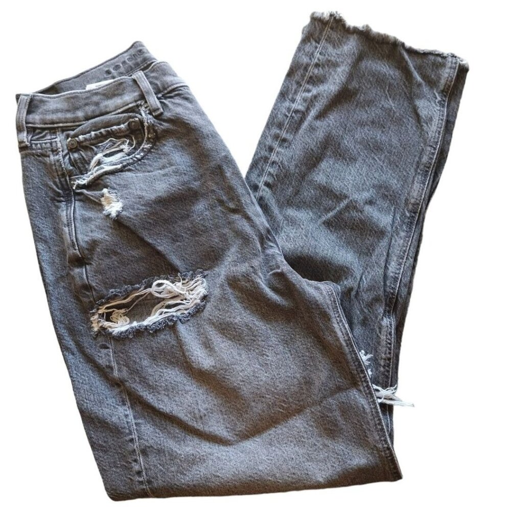 American Eagle Gray Jeans Womens Size 8 High Rise Distressed Ripped‎